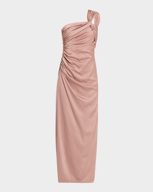 Ruched One-Shoulder Column Gown